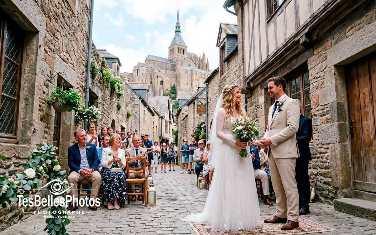Photographe de mariage au Mont-Saint-Michel – reportage authentique de la cérémonie laïque