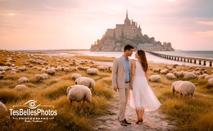 Photo Day After romantique d’une séance couple au Mont-Saint-Michel