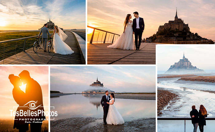 Tarifs photographe couple au Mont-Saint-Michel, séance photo naturelle dans la baie du Mont-Saint-Michel